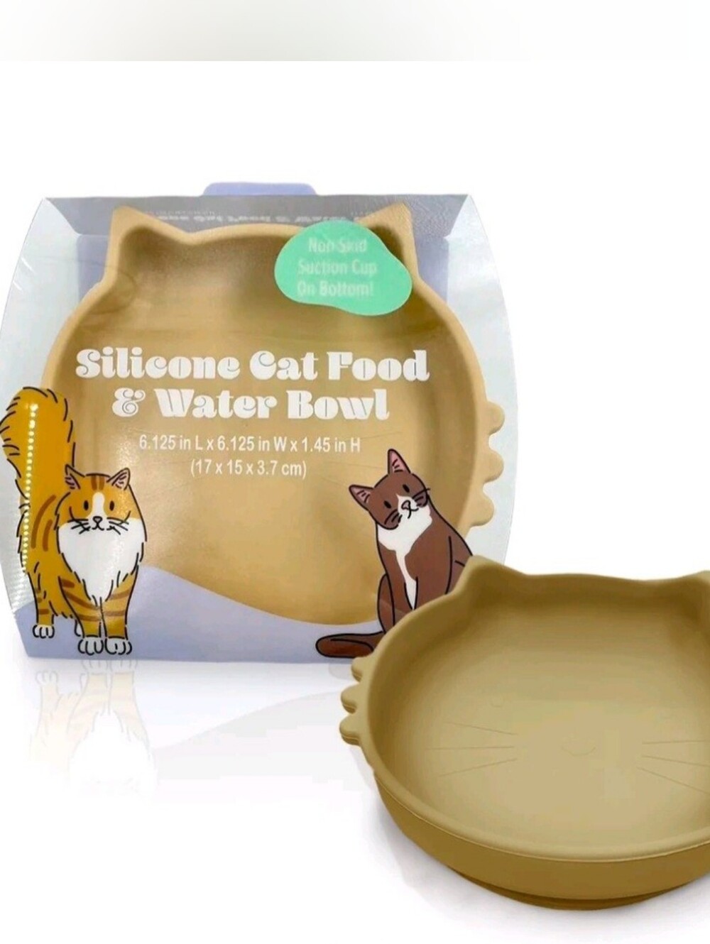 Silicone Cat Food & Water Bowl - Tan